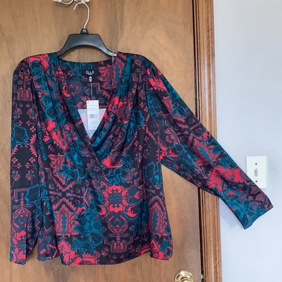 Ella abstract floral printed top office blouse retro vibe 2X - Picture 15 of 17